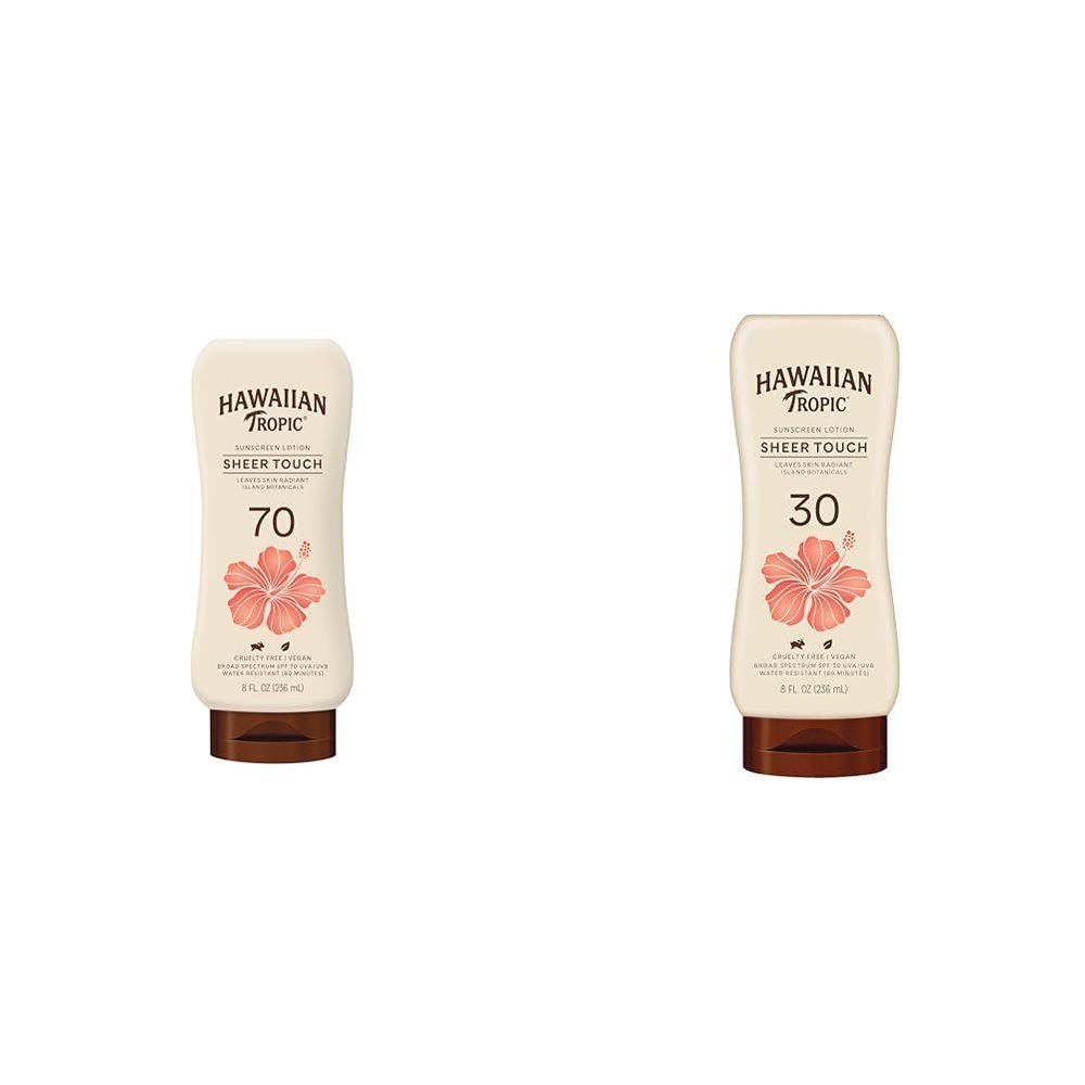 Hawaiian Tropic Sheer Touch Ultra Radiance Sunscreen Lotions SPF 70 and SPF 30, 8oz Each | Sunscreen Bundle