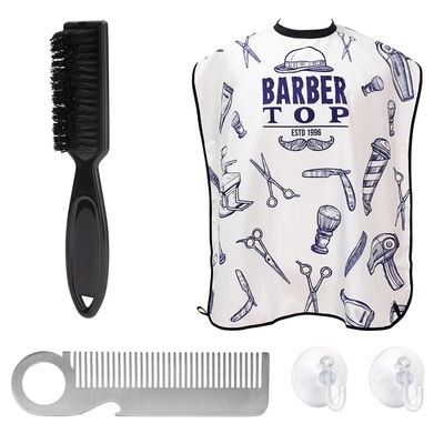 Beard Bib Apron, Beard Hair Catcher for Men Shaving, Non-Stick Beard Cape Grooming Cloth, Waterproof, with 2 Suction Cups,Beard Comb,Beard Brush (Type A beards)