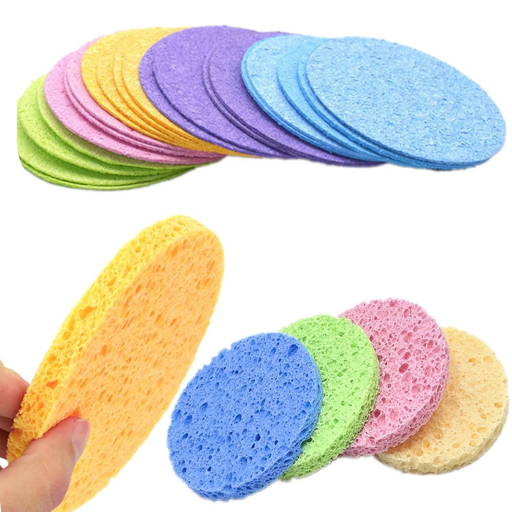 30 Pieces Facial Sponge Compressed,Mixed Colors, 100% Natural Sponges for Cleansing and Exfoliation