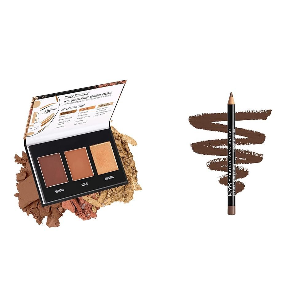 Black Radiance Contour Palette, NYX Slim Lip Pencil - Espresso, 0.38 Ounce Contour Palette and Lip Liner Pencil