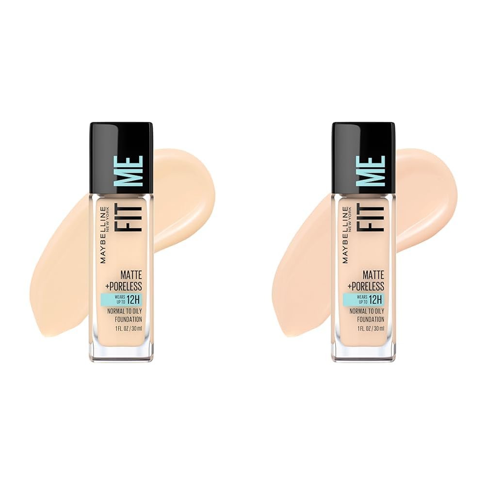 Maybelline Fit Me Matte + Poreless Liquid Foundation Makeup Bundle with Light Beige and Natural Ivory, 1 Count Each