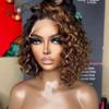 oulaer Highlight Color Curly Bob Wig Human Hair Wig 13x6 HD Transparent Lace Front Wig for Women Pre Plucked for Women Natural Hairline Wig Short Deep Wave Wig Bleached Knots 150% Density 16Inch view 1