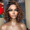 oulaer Highlight Color Curly Bob Wig Human Hair Wig 13x6 HD Transparent Lace Front Wig for Women Pre Plucked for Women Natural Hairline Wig Short Deep Wave Wig Bleached Knots 150% Density 16Inch view 2