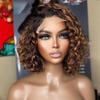 oulaer Highlight Color Curly Bob Wig Human Hair Wig 13x6 HD Transparent Lace Front Wig for Women Pre Plucked for Women Natural Hairline Wig Short Deep Wave Wig Bleached Knots 150% Density 16Inch view 3