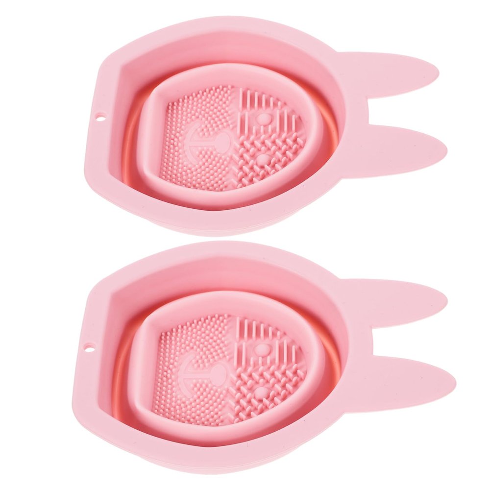 VINTORKY 2pcs Bunny-shaped Silicone Makeup Brush Cleaners Dual-purpose Brush and Puff Cleaners Convenient Space-saving Design for Cleaning