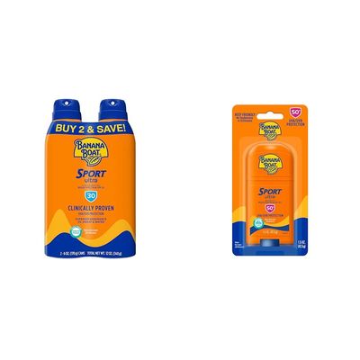 Banana Boat Sport Ultra Clear Spray SPF 30 Sunscreen Twin Pack and Sport Ultra Reef Friendly Stick SPF 50 Sunscreen