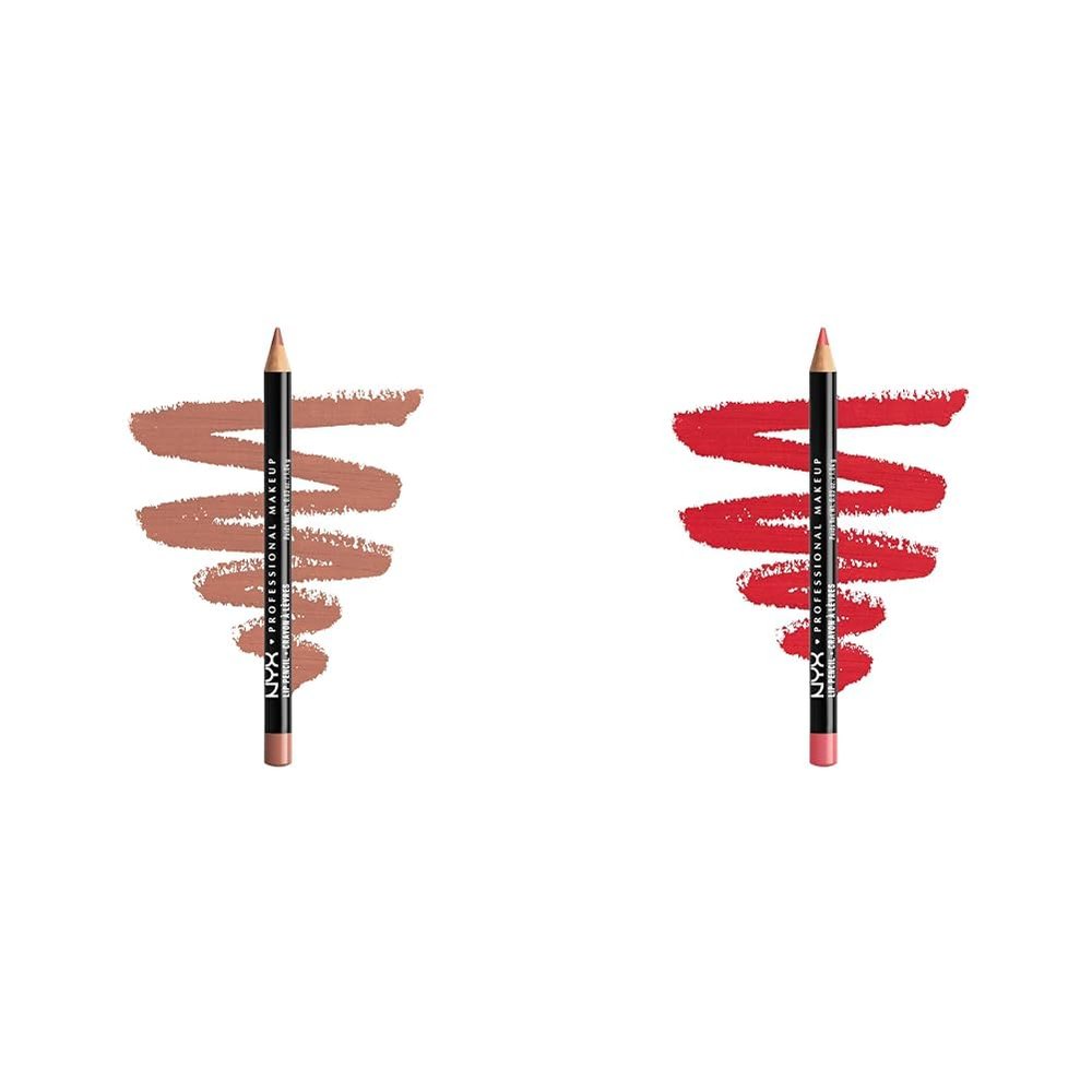 NYX PROFESSIONAL MAKEUP Slim Lip Pencil Creamy Lip Liner Peakaboo Neutral and Hot Red 2-Pack