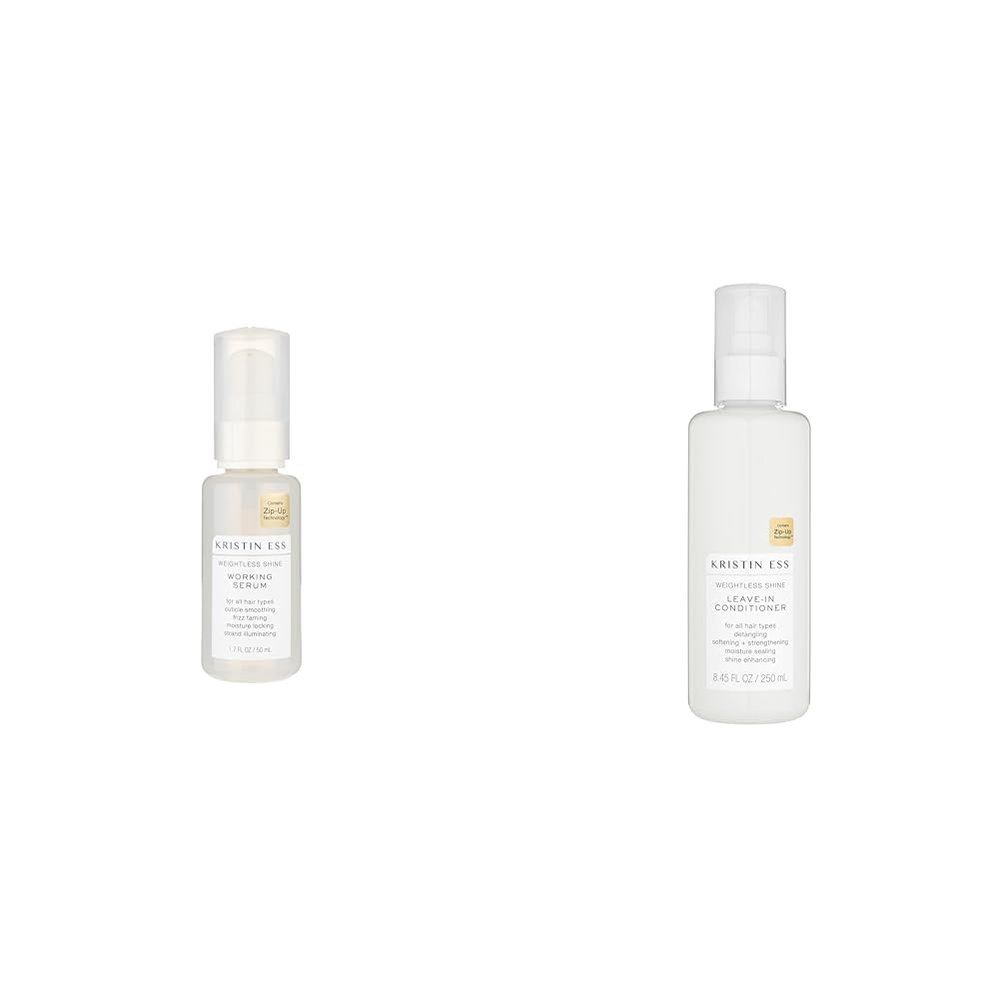 Kristin Ess Hair Serum for Dry Damaged Hair, 1.7 oz + Leave In Conditioner Spray for Curly, Straight & Dry Damaged Hair, 8.45 oz