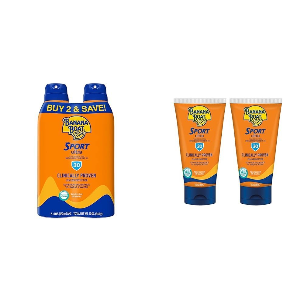 Banana Boat Sport Ultra SPF 30 Sunscreen Spray & Lotion Twin Packs | 6oz Spray & 3oz Lotion