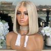 Human Hair Lace Front Wig Short Bob Straight HD Lace Frontal Wigs Platinum White Highlights Glueless view 1