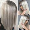 Human Hair Lace Front Wig Short Bob Straight HD Lace Frontal Wigs Platinum White Highlights Glueless view 2