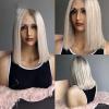 Human Hair Lace Front Wig Short Bob Straight HD Lace Frontal Wigs Platinum White Highlights Glueless view 3