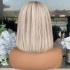Human Hair Lace Front Wig Short Bob Straight HD Lace Frontal Wigs Platinum White Highlights Glueless view 4