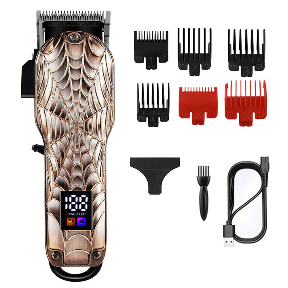 toothgeneric Hair Cutting Tool, Professional Barber Hair Clippers Home Hair Cutting Machine with LCD Display Adjustable Cone Rod Trimmer for Men Grooming Kit, Bronze