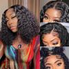 180% Density Curly Short Bob Human Hair Wig HD Tranparent Lace Front Glueless Wigs Natural Color Short Curly Human Hair Wigs for Women 13x4 Invisible Lace Wig with Baby Hair 8inch view 2