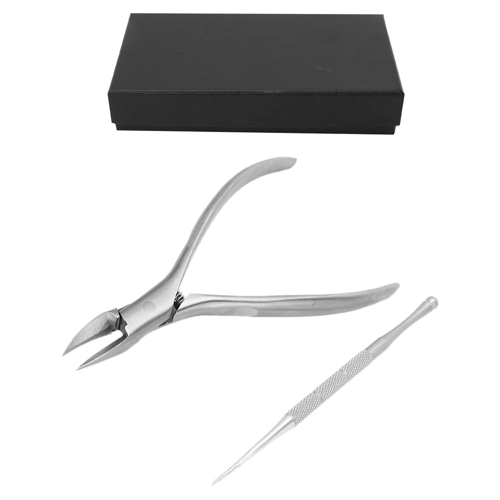 Toenail Clipper Straight Blade, Cuticle Remover with Cuticle Pusher, Stainless Steel and Pointed Tip Ingrown Nail Clipper for Ingrown and Thick Nails (Silver)