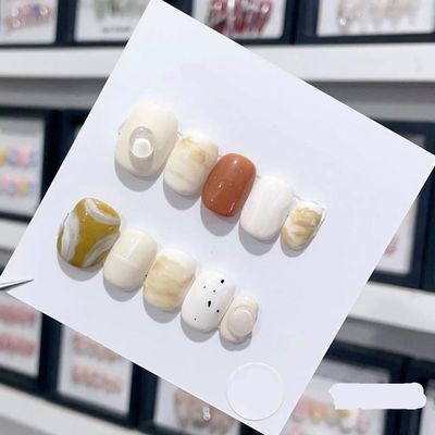 ZIIVIEVS Handmade Wearing Nail Caramel Milk Coffee Short Nail Gentle and Versatile Handmade Wearing Nail Simple False Nail Patch (Size : L, Color : 19446)