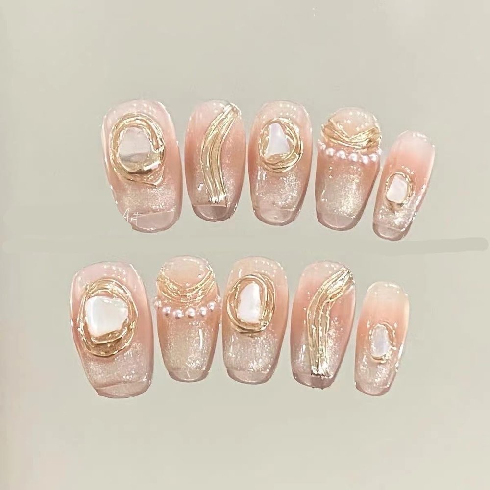 ZIIVIEVS Pearl handmade powder blusher cat's eye high sense short nail can be disassembled 10PCS (Size : S, Color : 24681)