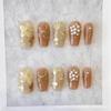 ZIIVIEVS Gold Flower Handmade Nail Wearing Phototherapy Finished Nail Beauty Tablets for Girls to Brighten Up 10pcs (Size : S, Color : GOLDEN) view 1