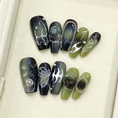 ZIIVIEVS Handmade Wearing Nail Manga Sweet and Spicy Style Spicy Girl Future 3D Detachable Nail Art 10PCS (Size : L, Color : 29215), 2215402884037