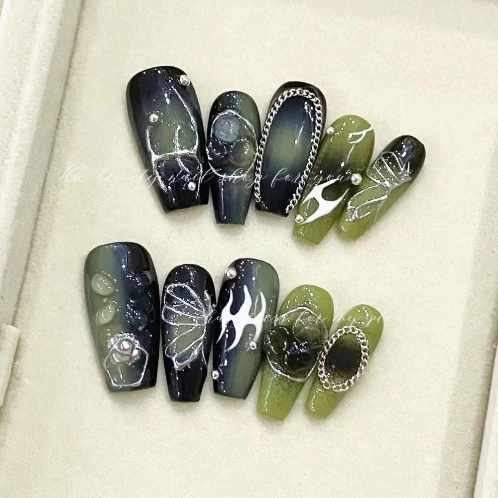 ZIIVIEVS Handmade Wearing Nail Manga Sweet and Spicy Style Spicy Girl Future 3D Detachable Nail Art 10PCS (Size : L, Color : 29215), 2215402884037