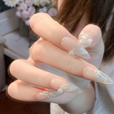 Hand wearing false nail patch powder blusher halo dye pile drill detachable wearing nail patch nail enhancement 10PCS (Color : 24628, Size : XS)