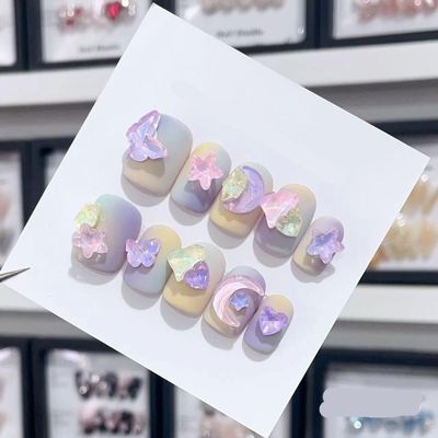 ZIIVIEVS Handmade Wearing Nail Matte Aurora Diamond Halo Dye Dream Short Nail Patch Detachable Nail Enhancement 10PCS (Size : L, Color : 24398)