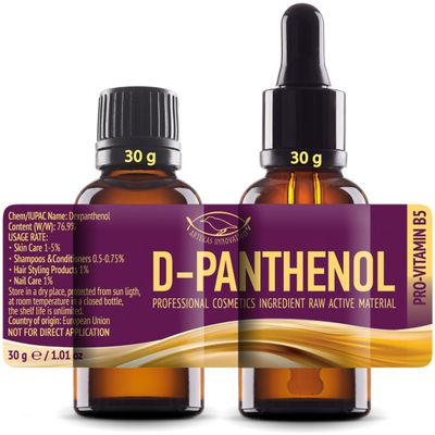 Artekas Innovation DPanthenol 76.9% Concentrate  Cosmetic Grade ProVitamin B5  for DIY Serums, Creams & Hair Care - 2 vials of 1 Ounce Each - with Pipette and Screw Cap