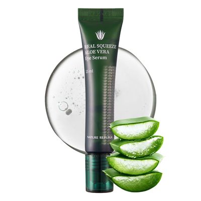 Nature Republic Real Squeeze Aloe Vera Eye Serum | Under Eye Roller for Dark Circles & Puffiness, Cooling After-Sun Care, Hydrating & Moisturizing, Korean Skincare for All Skin Types, 15ml / 0.5 fl oz