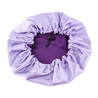 Women Satin Sleeping Hat Adjustable Double Layer Purple Sleep Cap