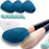 Silicone Travel Make-up Brush Holder with Cleaner Mat Pad, Organizer Case Covers for Foundation Eye Lip Brushes Storage Cleaning, Gift for Women Girl-Friend Mother Wife, 3-Pcs Large + 5 Small, Blue view 1