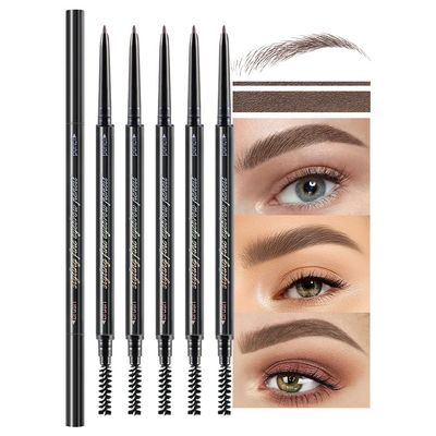 5 Pcs Waterproof Dual-Sided Fine Tip Eye Brow Pencils Pack,Ultra-Fine Mechanical Precise Pencil,Draws Tiny Brow Hairs, Defines, Fills Eyebrows, Shapes, Contours, Combs,1mm Pen Point (Pack of 5)-Tea