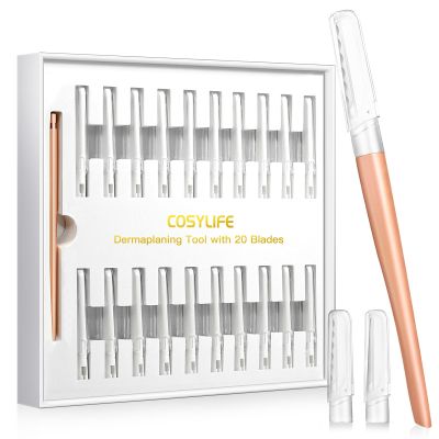 Dermaplaning Tool for Face Exfoliation, with 20 Replaceable Blades, Facial Shaver/Eyebrow Razor, Peach Fuzz Removal Eyebrow Shaper for Women, Easy to Use Dermaplaner Help Exfoliate and Smooth Skin
