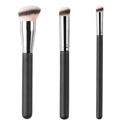 Foundation Conceal Brush Set, 3 PCS Angled Synthetic Brush for Blending Setting Buffing with Liquid, Cream and Powder Cosmetic (Black)