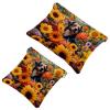 2 Pcs Pocket Cosmetic Bag, Spring Sunflower Butterflies Dog Self-Closing Shrapnel Makeup Bag No Zipper Small Makeup Pouch for Mini Travel Storage for Cosmetics Headphones Jewelry Organizer view 1