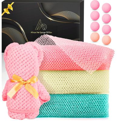 12 Pack African Net Sponge - Women's Spa Gift Basket - Home Spa Experience - Suitable as a Birthday Gift or Full Body Spa Experience Gift for Daughter, Son, Husband, Mother, Friend