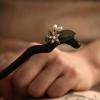 Generic Ebony hairpin flowers green leaf pearl daily Hanfu hair accessories Chinese girls simple wood hairpin cheongsam accessories, Black view 2
