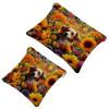 2 Pcs Pocket Cosmetic Bag, Dog Among Sunflower Butterflies Self-Closing Shrapnel Makeup Bag No Zipper Small Makeup Pouch for Mini Travel Storage for Cosmetics Headphones Jewelry Organizer view 1