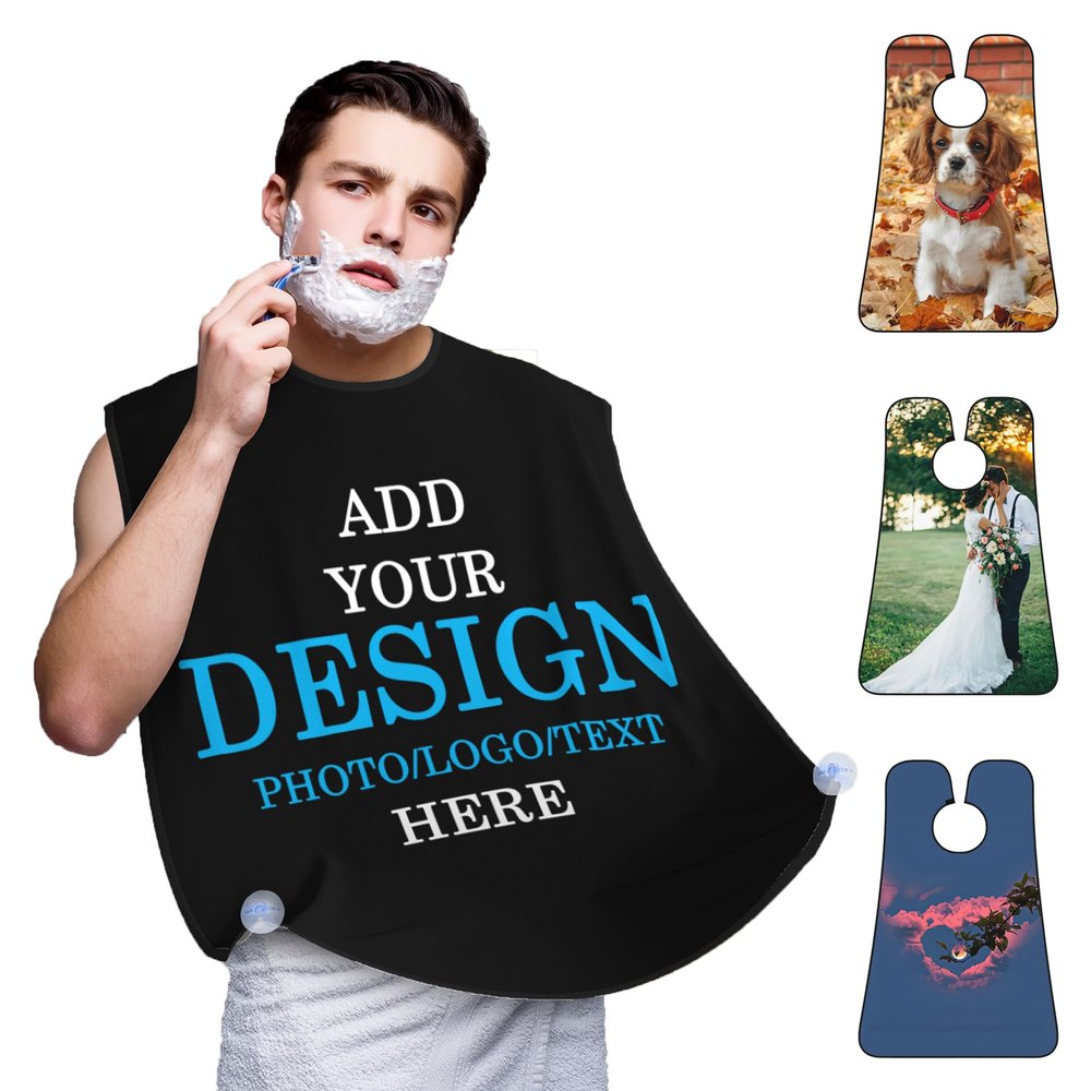 buxvhre Custom Beard Bib Apron Personalized Beard Hair Catcher Add Customized Photo Picture Text Waterproof Beard Shave Cape for Shaving Trimming for Father's Day Gift