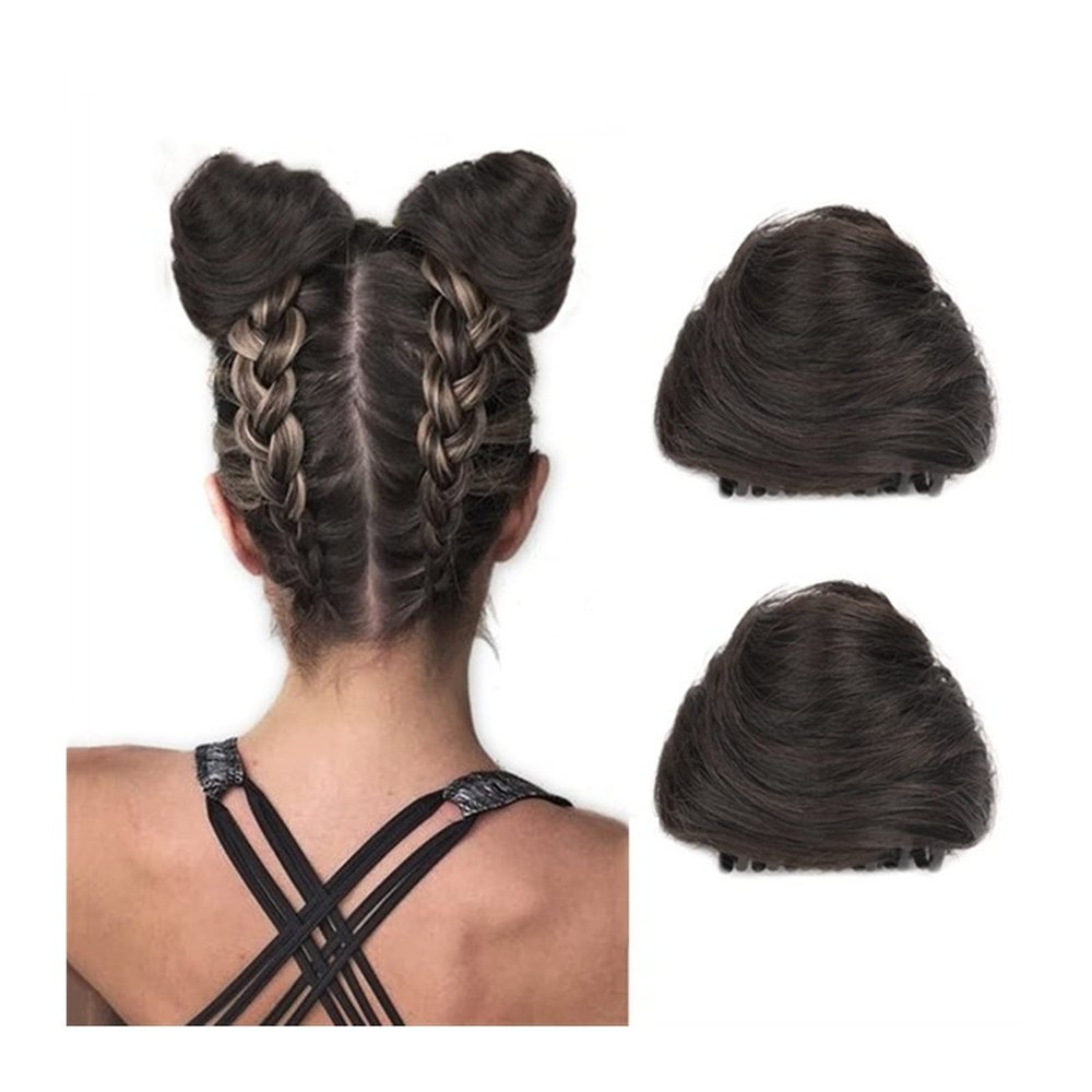 Messy Hair Bun 2 PCS Donut Chignon Synthetic Hair Pieces Bun Extension Mini Claw Clip in Messy Hair Bun Extensions Wig Accessory for Women Girls Cat Ears Hair Ponytail Hairpiece for Daily Wear(Brown
