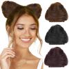 Messy Hair Bun 2 PCS Donut Chignon Synthetic Hair Pieces Bun Extension Mini Claw Clip in Messy Hair Bun Extensions Wig Accessory for Women Girls Cat Ears Hair Ponytail Hairpiece for Daily Wear(Brown view 3