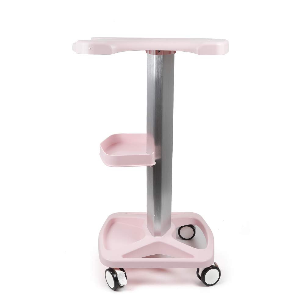 Beauty Salon Trolley Cart, Aluminum Alloy Beauty Machine Storage Shelf Universal Wheel Mobile Trolley Stand, Beauty Instrument Tray Rolling Cart for Hairdressers Restaurants, Laboratories (Pink)