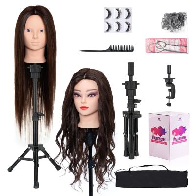 28 Inch Mannequin Head 80% Real Hair with Tripod Stand, Cosmetology Manikin Practice Doll Head,Braiding Hairdressing Head with Table Clamp + DIY Hair Styling Set #4