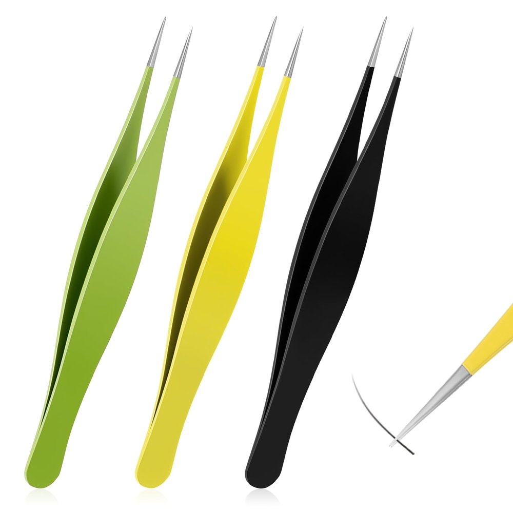 3 Pcs Ingrown Hair Tweezers Needle Point Tweezer Fine SharpTweezers Precision Nose Needle Point Tip Tweezers Stainless Steel Blackhead Remover for Facial Hair Eyebrow Remover