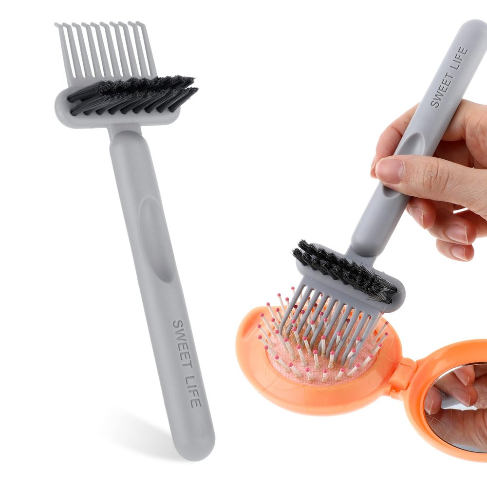 JIEYAO 2-in-1 Comb Cleaning Tool, Hair Brush Cleaner, Mini Hair Brush Remover Rake Comb Cleaning Brush Hair Dirt Remove Instrument for Removing Hairs Dust Dirt Lint Home Salon(Grey), Gray