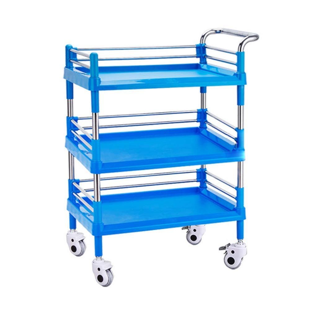 JKSVTF Storage Hand Trucks Kitchen Movable Trolleys 3- Tier Multi Purpose Service Cart Beauty Salon Trolley Rolling Cart (Blue 64 * 44 * 100Cm)