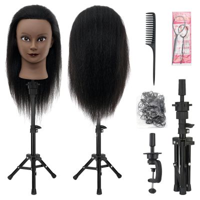 Mannequin Head 100% Real Hair,14-16 Braiding Mannequin Head with Stand&Table Clamp,Real Hair Cosmetology Manikin Head with Mannequin Head Stand