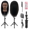 Mannequin Head 100% Real Hair,14-16 Braiding Mannequin Head with Stand&Table Clamp,Real Hair Cosmetology Manikin Head with Mannequin Head Stand view 1