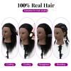 Mannequin Head 100% Real Hair,14-16 Braiding Mannequin Head with Stand&Table Clamp,Real Hair Cosmetology Manikin Head with Mannequin Head Stand view 3