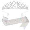 KICOSY 21st Birthday Crown and Sash for Women Girls, Princess Tiara Headpiece for Party Hair Accessories Gifts, Silver view 1